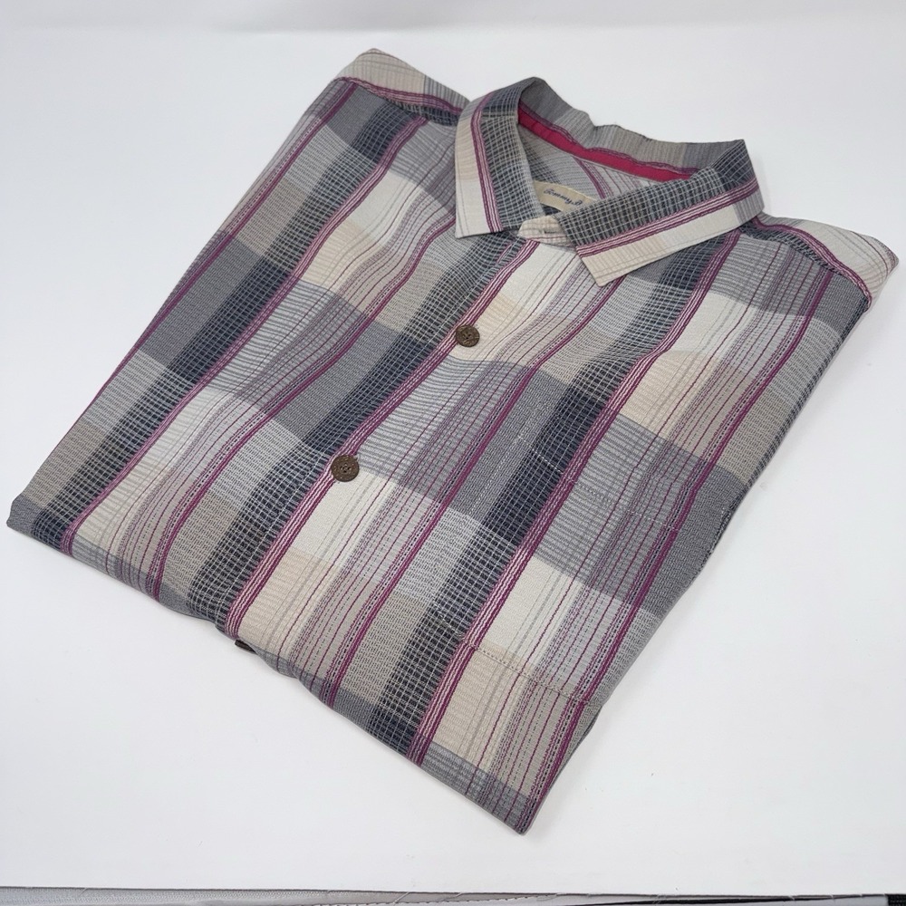 Tommy Bahama Mens 100% Silk Original Fit Button Up Plaid Aloha Camp Shirt Sz XL